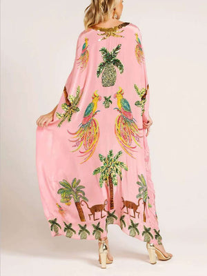V-neck Floral Print Loose-fitting Long Dress
