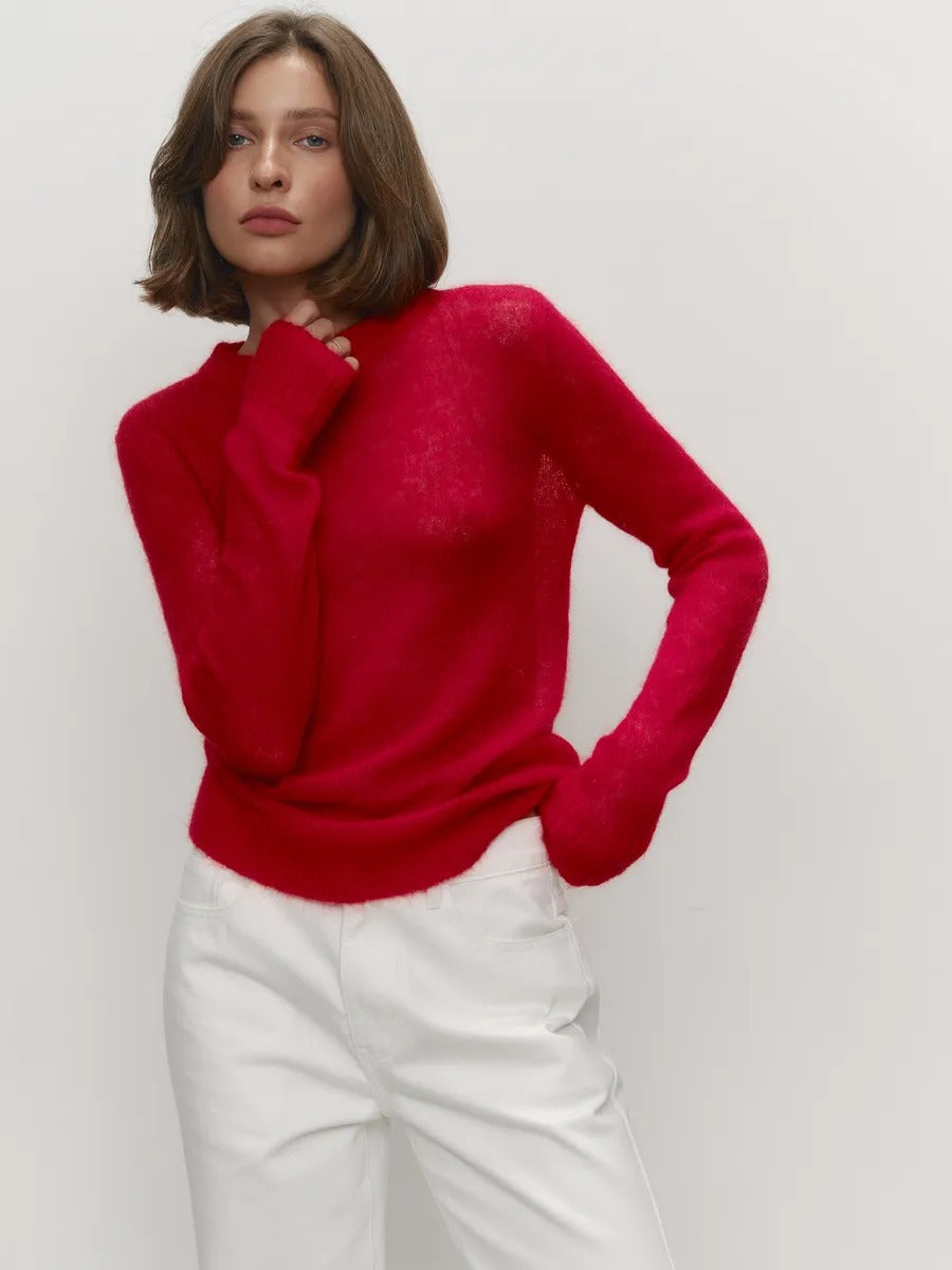 Mohair Crew Neck Pullover Sweater, Semi-sheer Base Layer Sweater
