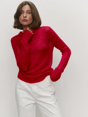 Mohair Crew Neck Pullover Sweater, Semi-sheer Base Layer Sweater
