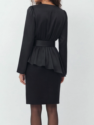 V-neck Long Sleeves Belts Solid Color Shirts
