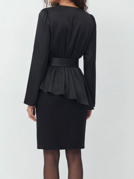 V-neck Long Sleeves Belts Solid Color Shirts