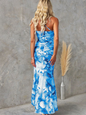 Sloping Shoulders Printed Stretch Tube Top Maxi Dresses