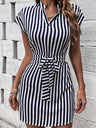 Sleeveless Striped Tie-waist Short Dress
