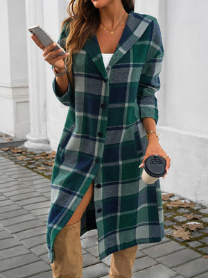 Contrasting Colors Pocket Plaid Mid-length Coats