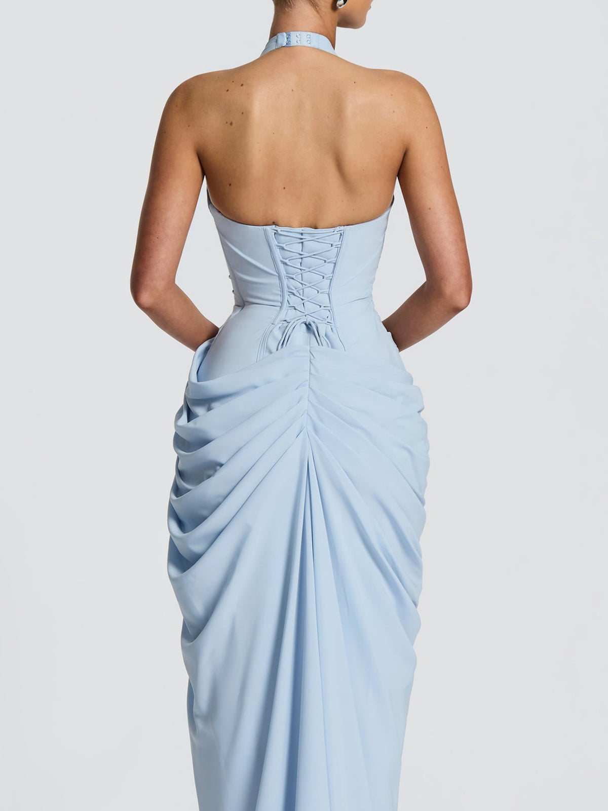 Halter Neck Pleated High Slit Long Dress