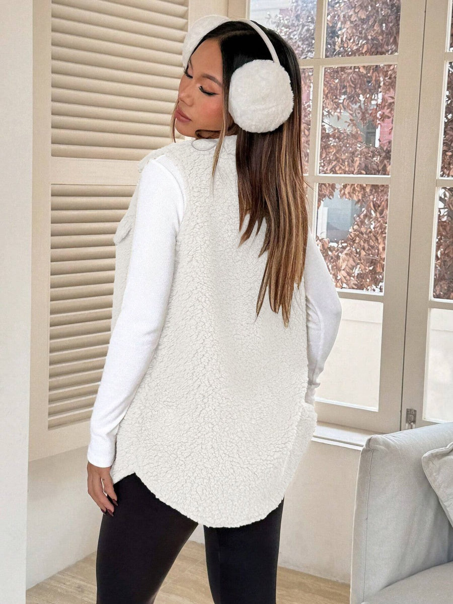 Solid Color Lapel Open Buckle Loose Temperament Commuting Imitation Lambskin Vests