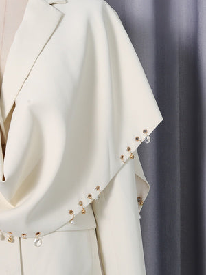 Metal Ring-trimmed Long-sleeved Shawl-style Suit Jacket