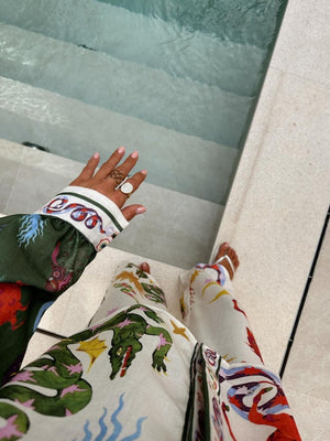 Ensemble deux pièces de chemises à manches longues en lin à imprimé macarons