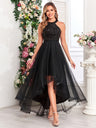 Halter Sequins Mesh Irregular Hem Formal Dress Maxi Dresses