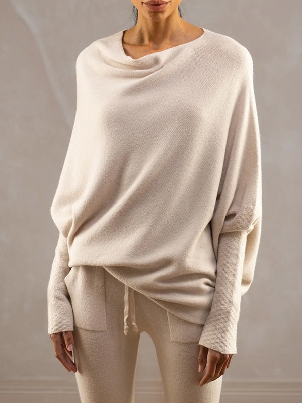 Old Knitting Pleated Sloping Shoulders Pullover T-shirt