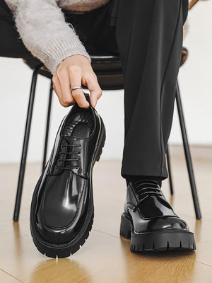 Distressed Thick-soled Lace-up Leather Shoes