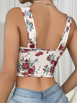 Sweet Floral Bow Lace Up Camisoles