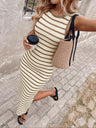 Stripes Crew Neck Maxi Dresses