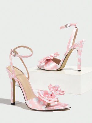 Sweet Color-blocked Polka Dot Bow High-heeled Sandals