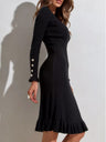 Over-the-knee Sweater, Button-down Knit Fishtail Midi Dress