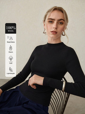 100% Merino Cotton & Wool Seamless Turtleneck Sweater