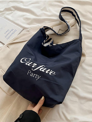 Striped Canvas Reversible Versatile Commuter Shoulder Bag