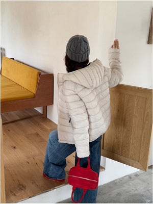 Hooded Zipper Pocket Quilting Lightweight Coat Stuffing Leisure Outdoor Cotton-padded Clothing