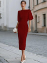 Grace One-shoulder Collar Mid-length Sleeves Slim-fit Midi Dresses