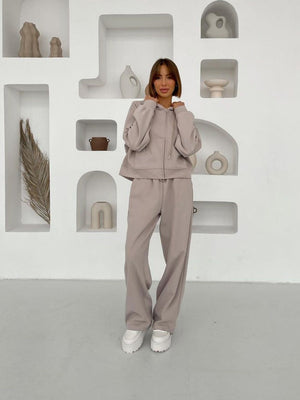 Liber Autumn women's clothing with pockets solid color Sweatshirts&Hoodies Long sleeve cardigan two piece set