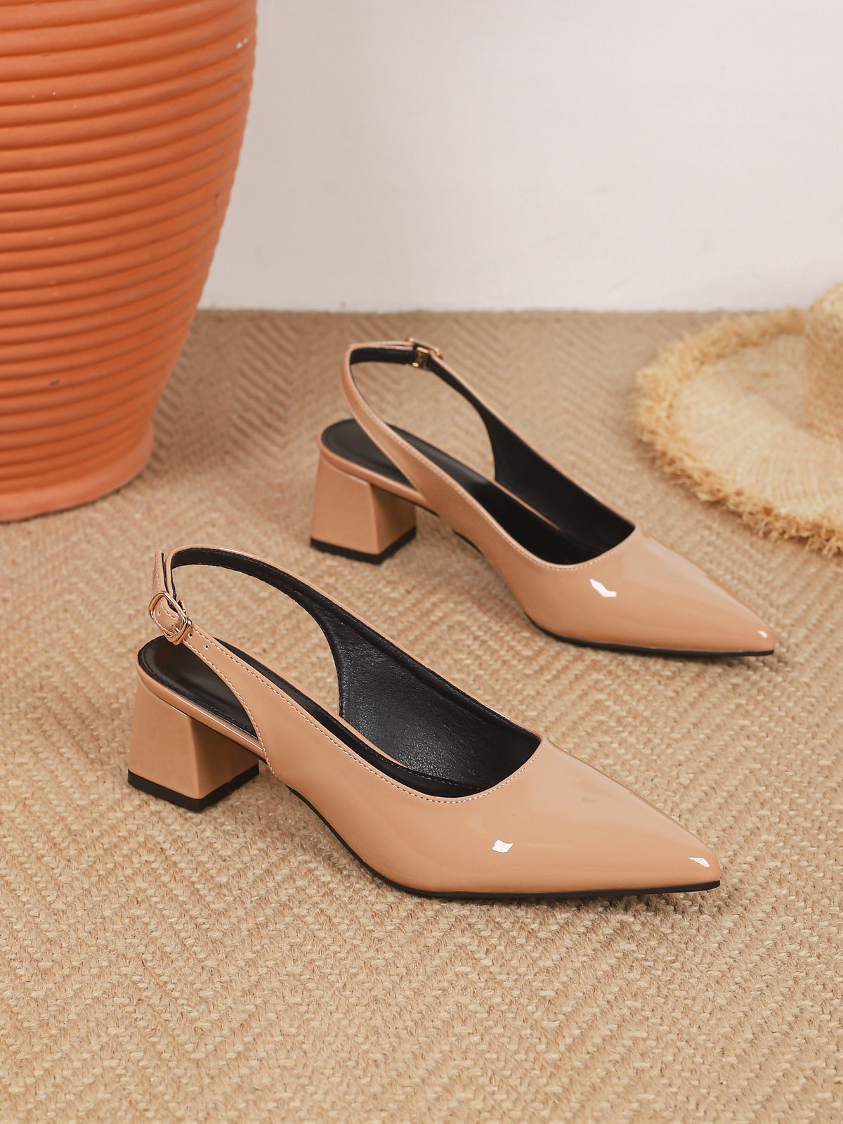 Pointed-toe Open-back Chunky Heels