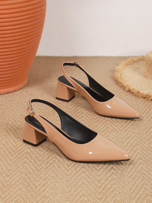 Pointed-toe Open-back Chunky Heels