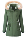 Mid-length Raincoat Water Proof Outdoor Drawstring Fur Collar Cotton-padded Jackets And Windbreakers