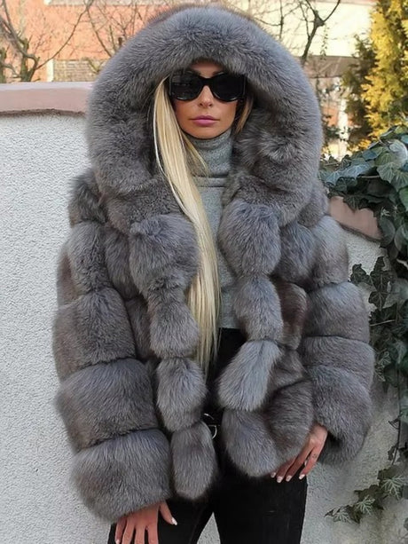 Artificial Fur Hooded Coat Parties Coats