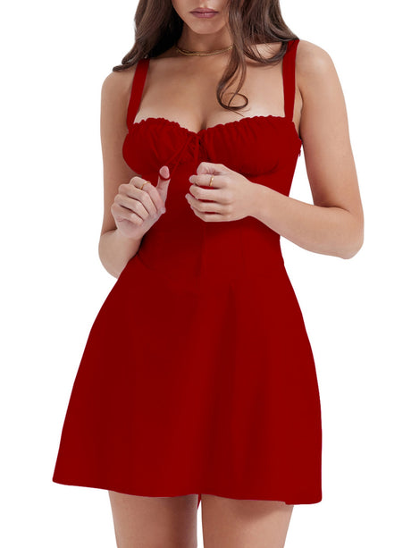 Waist Cinching With Straps A-line Skirt Split Suspenders Sweet Maxi Dresses