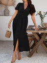 Slit Short Sleeve V-neck Vacation And Leisure Maxi Dresses