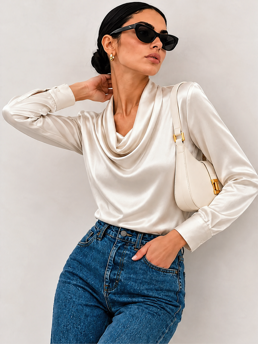 Solid Color, Simple, Long-sleeved Collar Blouse&Shirts