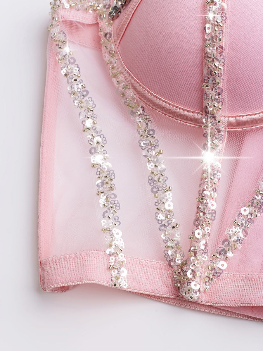 Rhinestone-studded Body Shaping Fish Bones Bra Camisoles