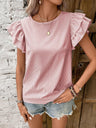 Round Neck Striped T-shirt With Ruffled Sleeves