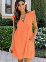 Lace Jacquard Openwork V-neck With Ruffles Solid Color Mini&Short Dresses