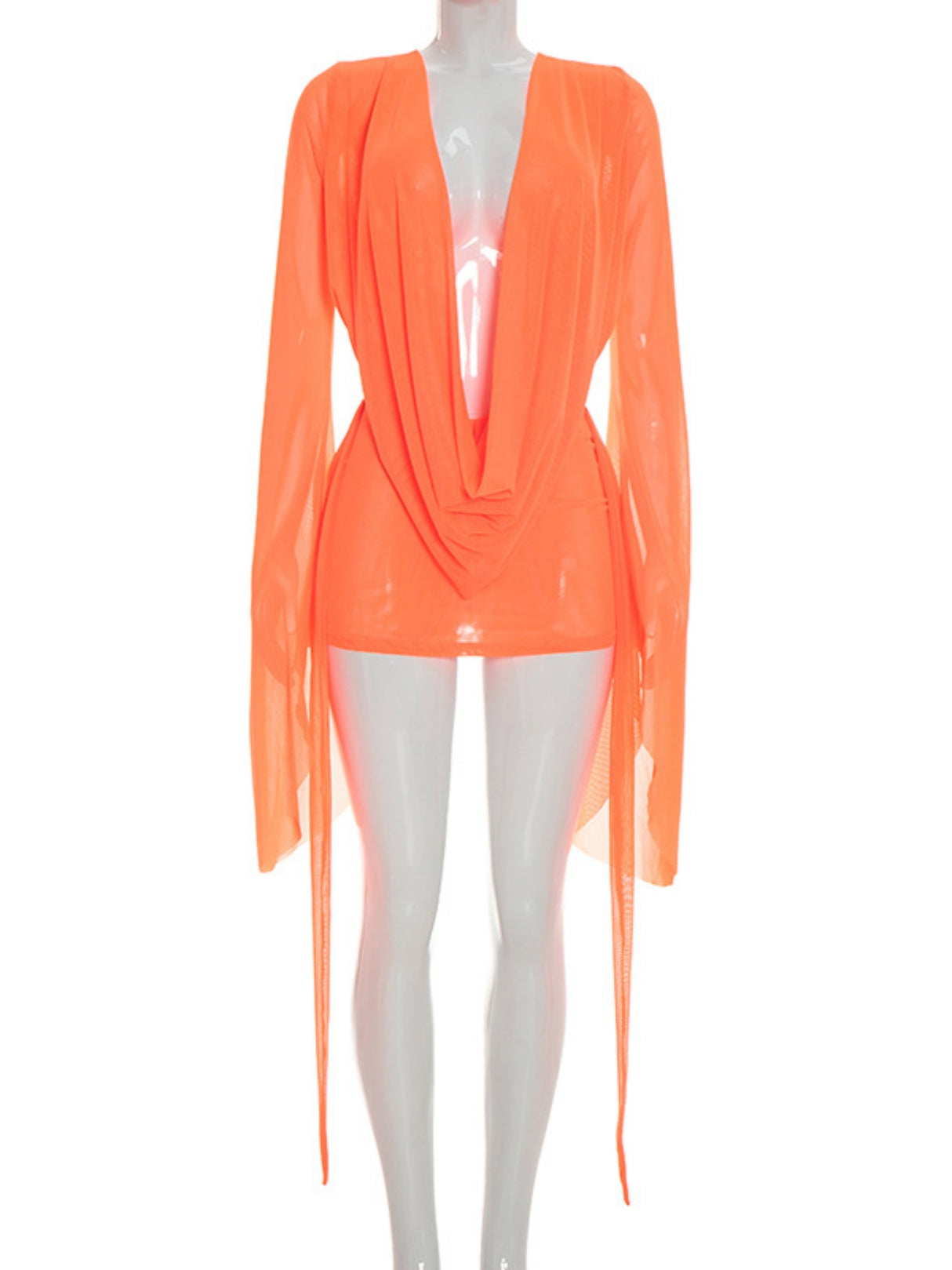 Mesh Dangling Long Sleeves Exposed Backpack Buttocks Mini&Short Dresses