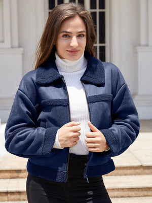 Suede Keep Warm Plush Pocket Leather Jacket