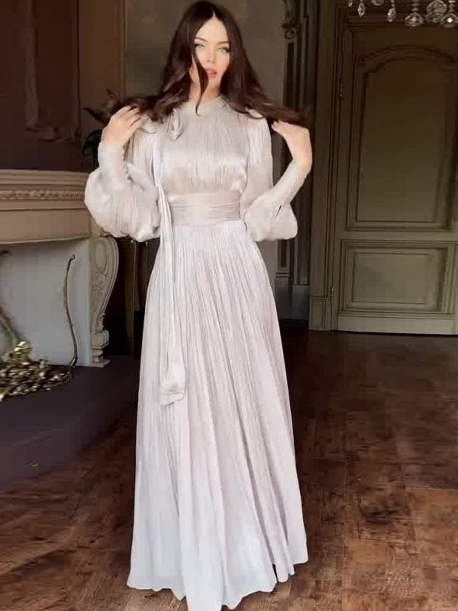 Balloon Sleeve Rhinestone-studded Waist Banquet Maxi Dresses