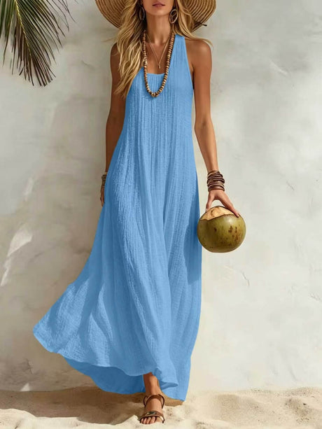 Loose-fitting Long Dress With A Tank Top Style, Perfect For A Beach Vacation