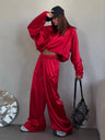 Zippered Loose Sweatshirt Jacket And Wide-Leg Pants Two-Piece Set