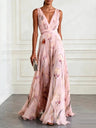 Floral Printed Parties V-neck Sleeveless Maxi Dresses