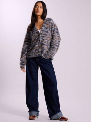 Fluffy Color matching Buttons Cardigans