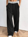 Color-blocked Belted Wide-leg Suit Trousers