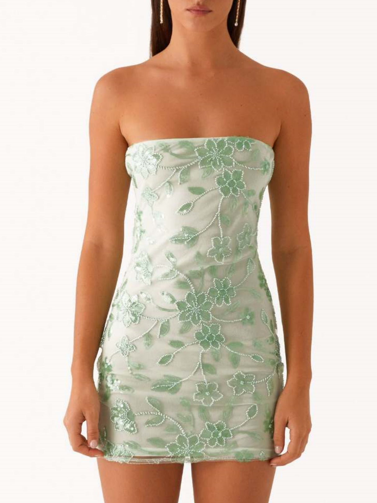 Sequin Beads Strapless Backless Tie-up Sweet Mini&Short Dresses