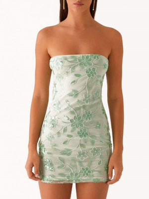 Sequin Beads Strapless Backless Tie-up Sweet Mini&Short Dresses