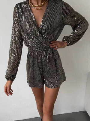 Sequins Long Sleeve V-neck Mini&Short Dresses