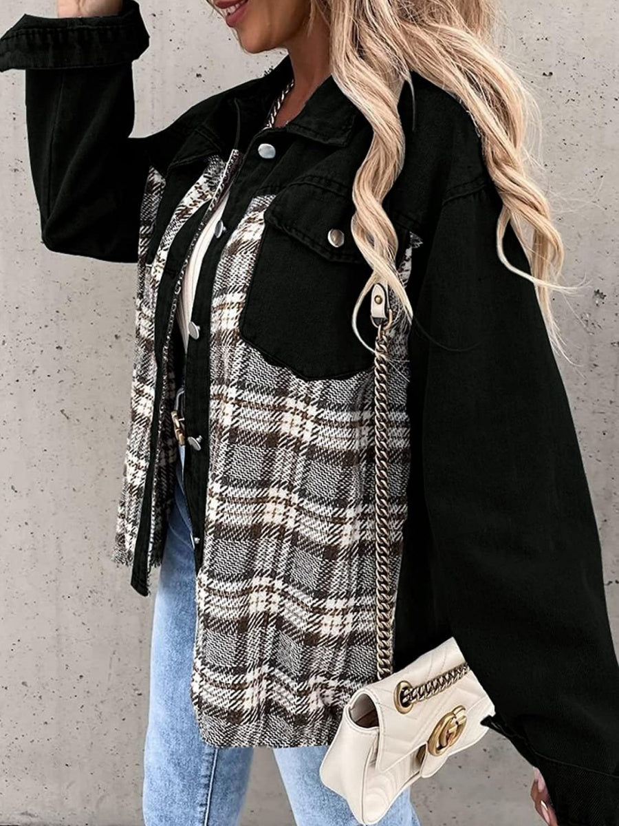 Liber Autumn Women's Contrasting colors Plaid Jackets