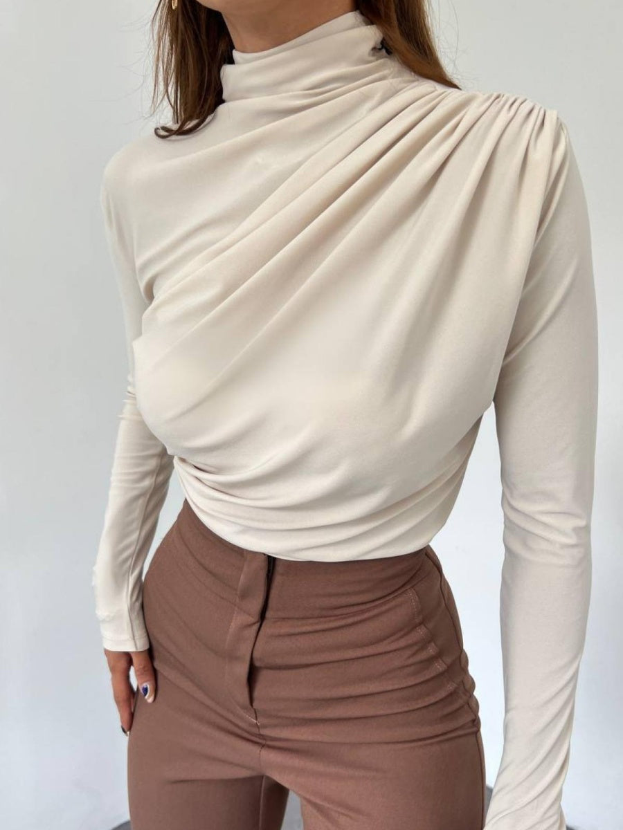 T-shirt à manches longues plissées, sous-vêtement technique, coupe ajustée