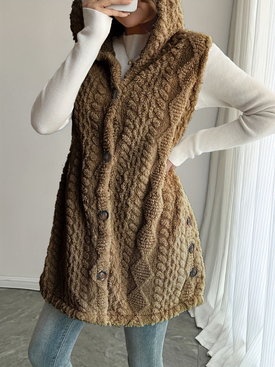 Solid Color Double-sided Plush Hooded Button Vests