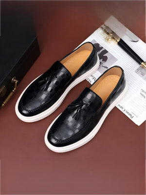 Plaid Tassel Slip-on Loafers