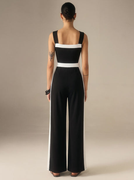 Color Matching Sleeveless Wide-leg Jumpsuits